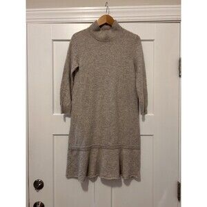 White + Warren Long Sleeve 100% Cashmere Mock Neck Sweater Dress Small Warm Gray